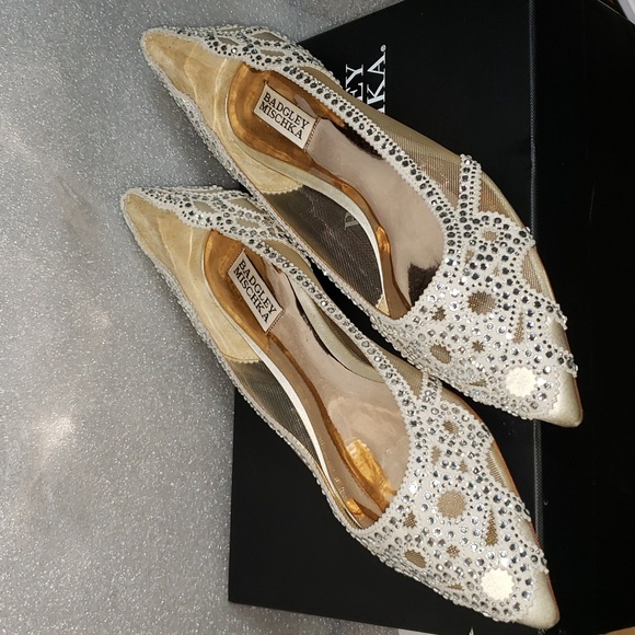 New Badgley Mishka Gigi Pointed Toe Crystal Evening Flats Size 9.5M Ivory - Picture 6 of 10